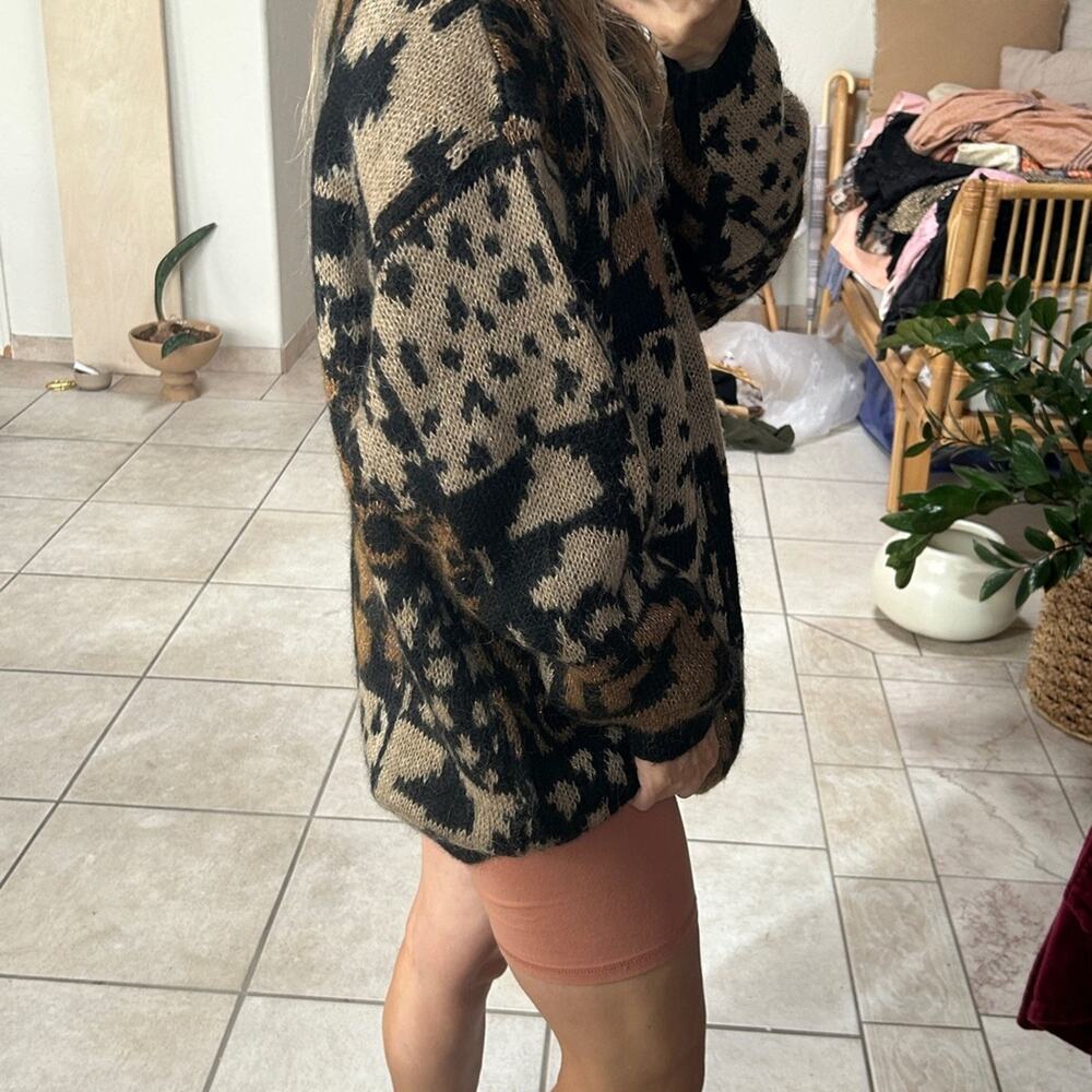 Vintage Mohair Leopard Sweater Grunge 90s Fuzzy Oversized L - Picture 2 of 12